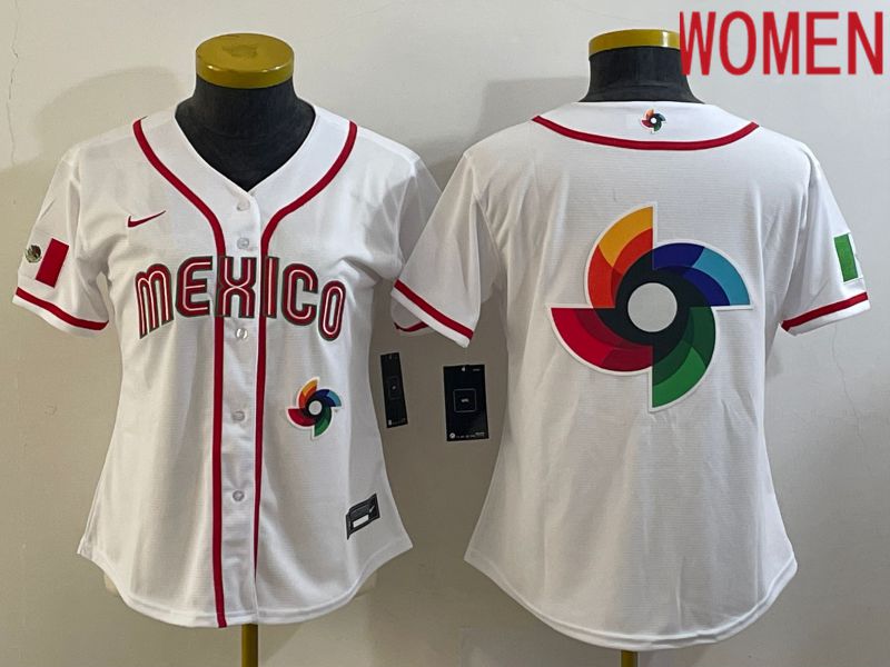 Women 2023 World Cub Mexico Blank White Nike MLB Jersey14->women mlb jersey->Women Jersey